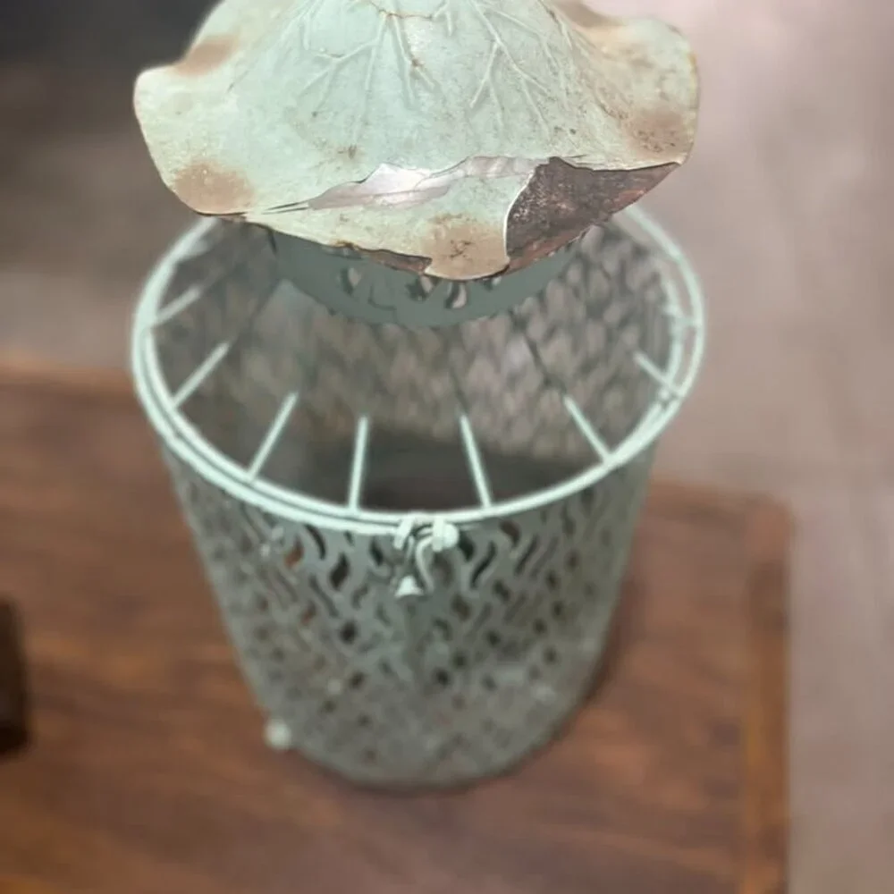 Teal colored aluminum/metal candle holder